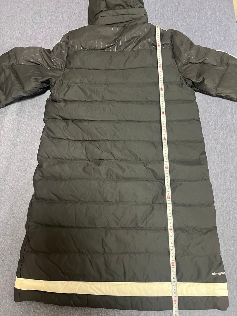 adidas ブラック ベンチコート ストライプ