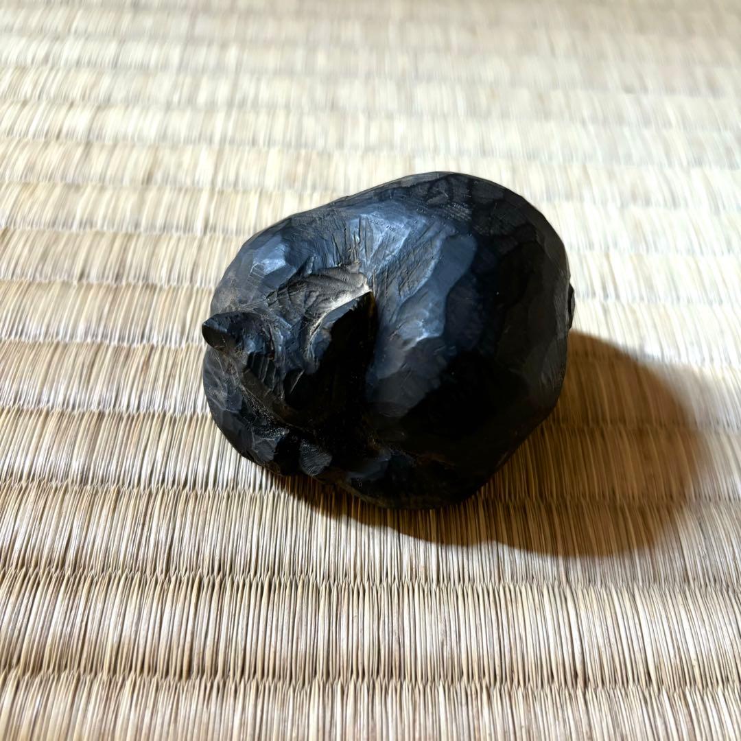 郷土玩具　猫　猫神　養蚕　蚕神　眠り猫　一刀彫り　木彫　古い　時代　妖怪　黒猫