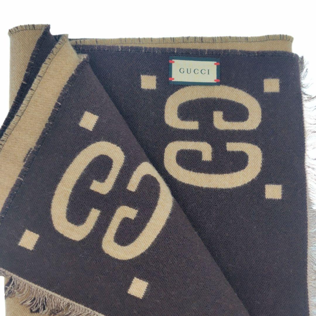 GUCCI グッチ 495592 GGジャカード マフラー ブラウン ウール
