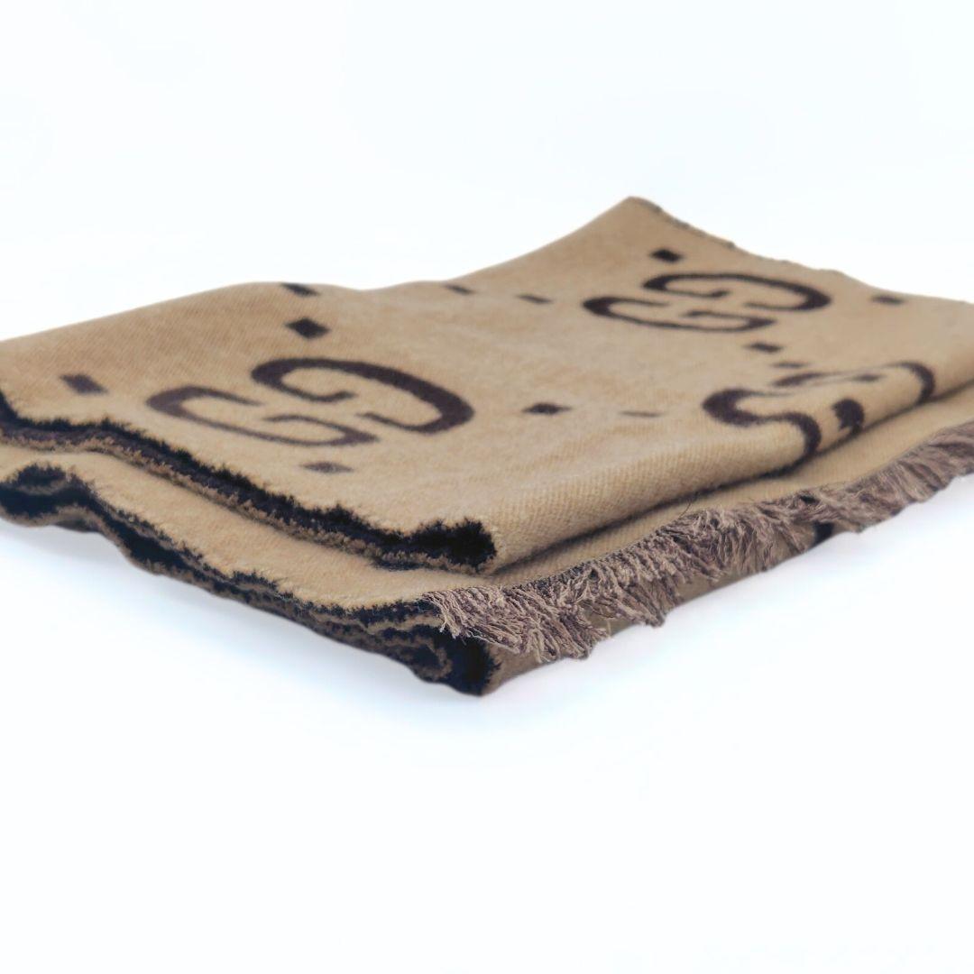 GUCCI グッチ 495592 GGジャカード マフラー ブラウン ウール