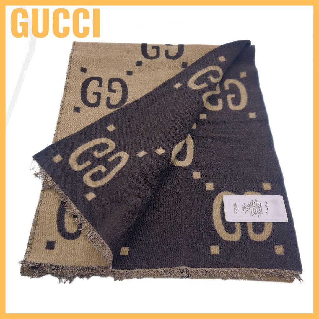 GUCCI グッチ 495592 GGジャカード マフラー ブラウン ウール