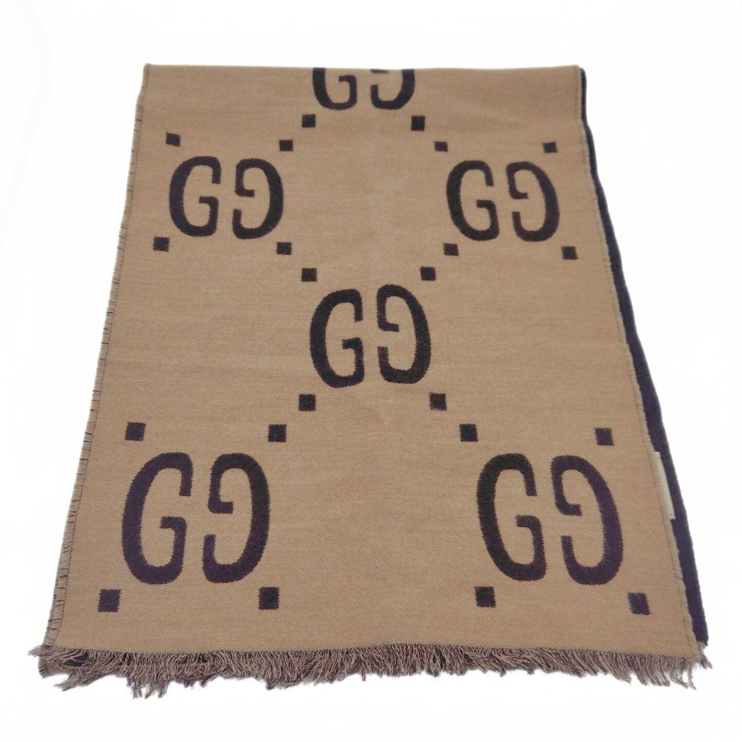 GUCCI グッチ 495592 GGジャカード マフラー ブラウン ウール