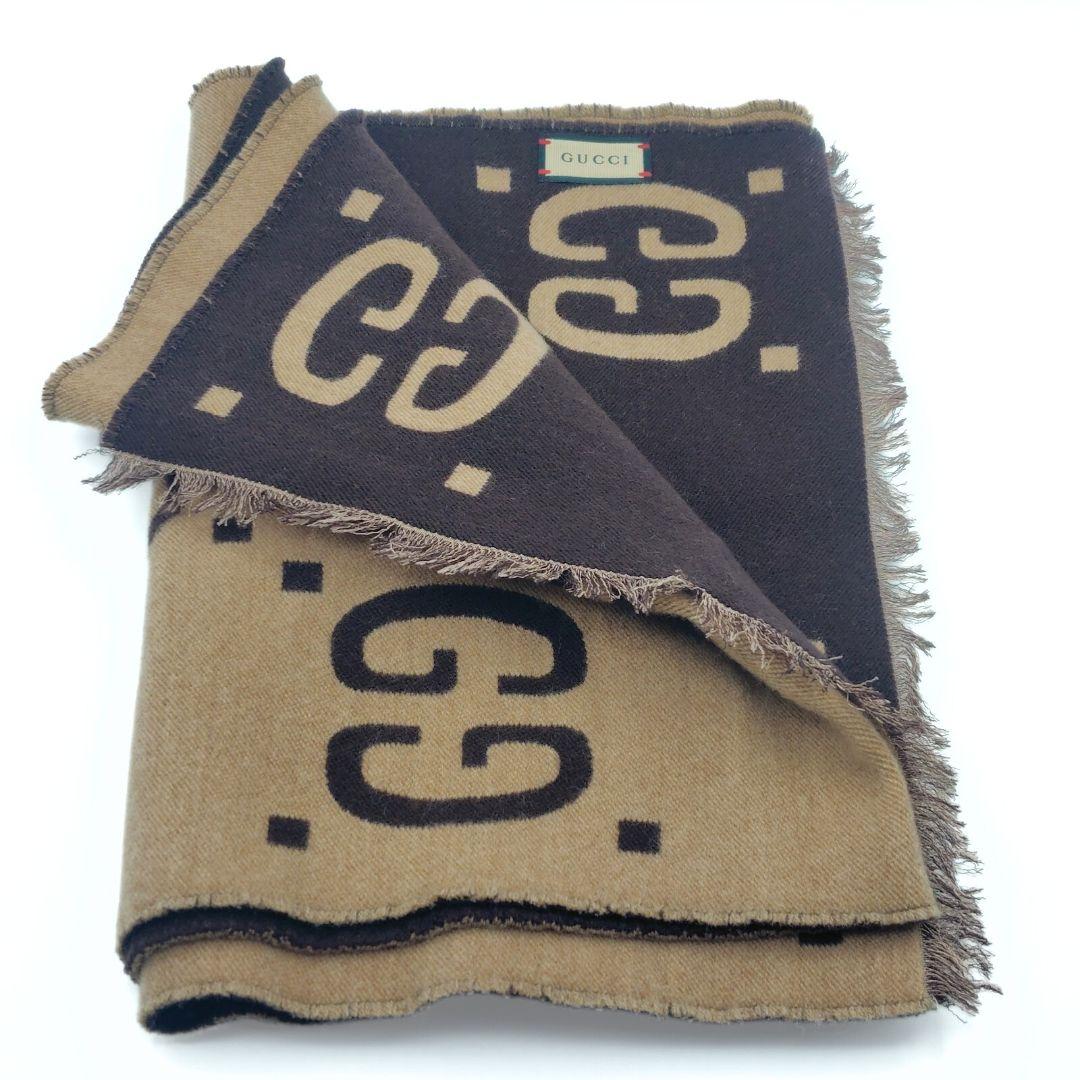 GUCCI グッチ 495592 GGジャカード マフラー ブラウン ウール
