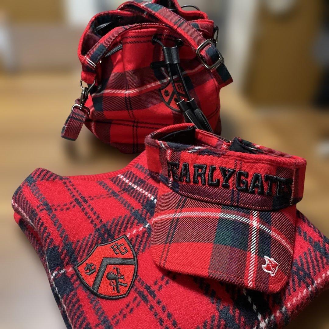 パーリーゲイツ⭐︎チェック柄 セーター・バイザー　カートバック３点セット