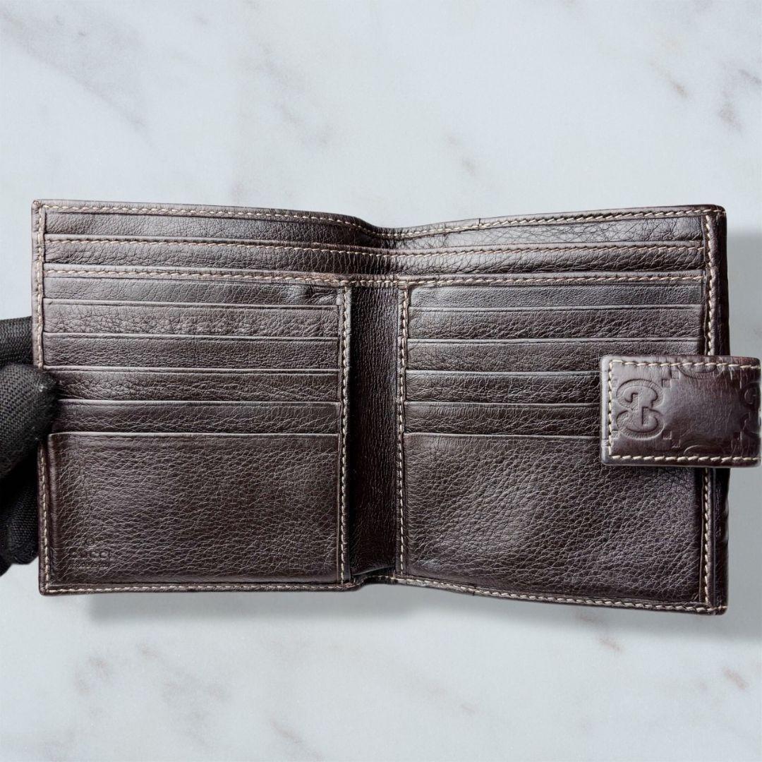 07 美品 GUCCI シマ 二つ折り財布 DB ダークブラウン n9