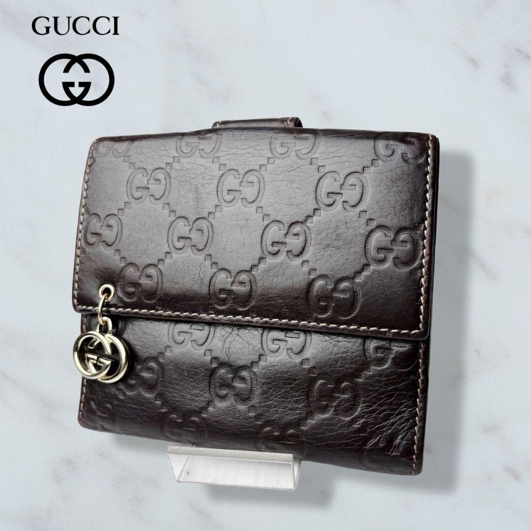 07 美品 GUCCI シマ 二つ折り財布 DB ダークブラウン n9