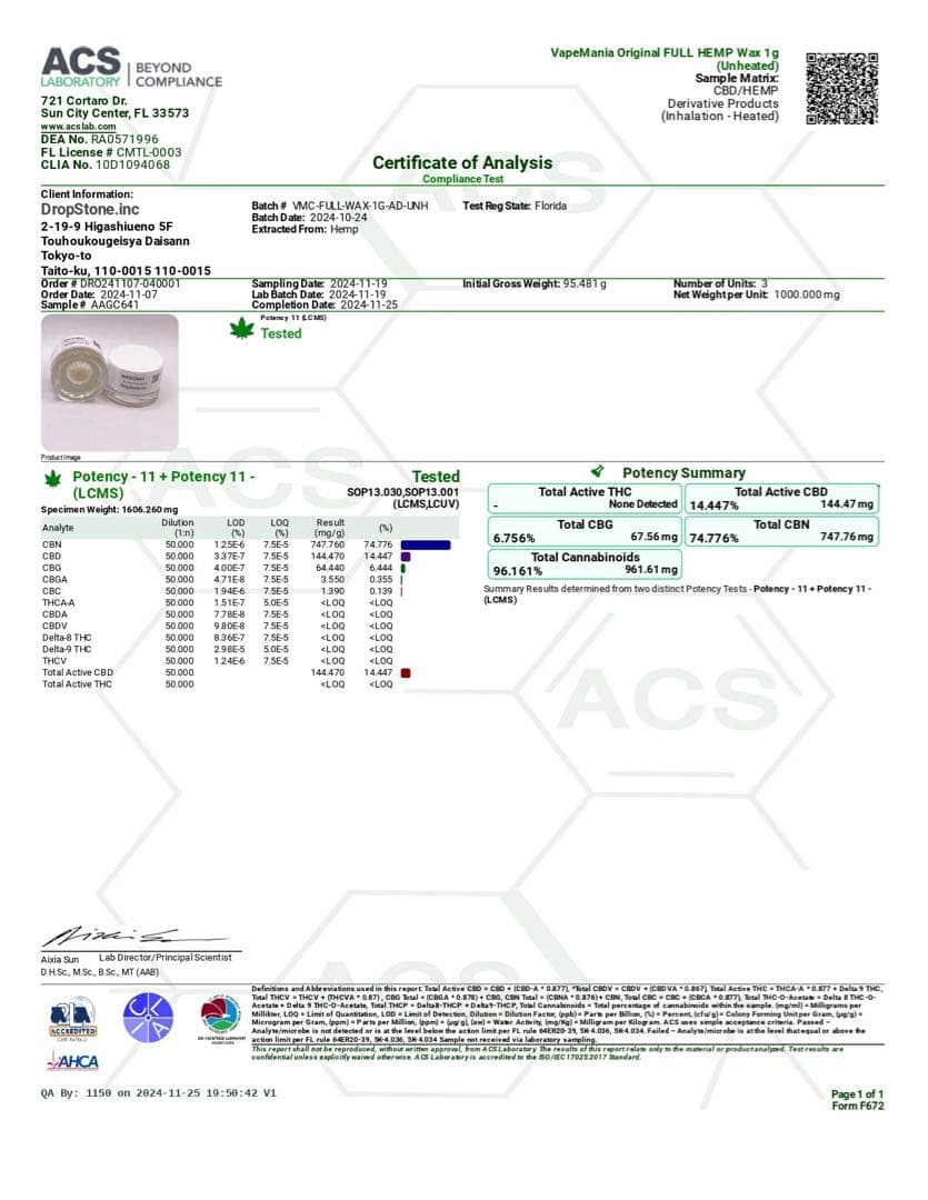 VMC FULL HEMP90% CBN WAXアムネシア ディーゼル＋ベイプ白