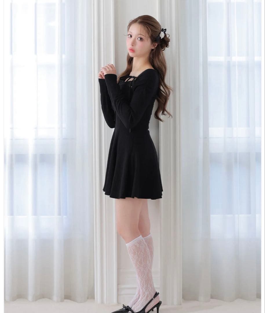 ワンピース m me eme Cross tulle flare mini onepiece