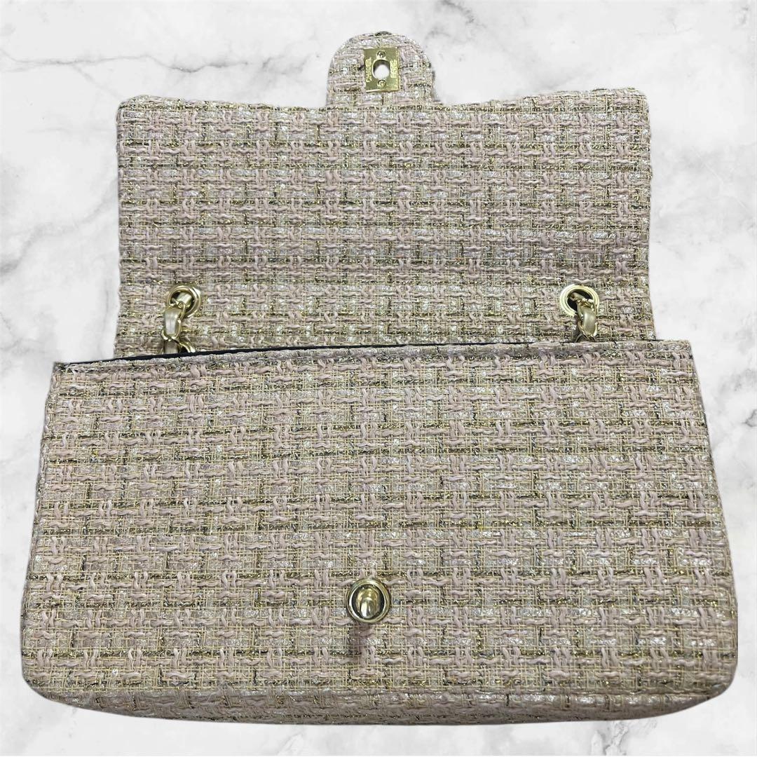 2/5まで限定出品　キルティング　ショルダー　ツイードバッグ　ベージュ　ゴールド