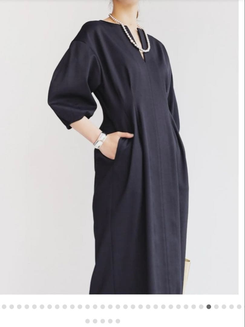 ヴェルメイユパーイエナ　IENA ウエストシェイプパフスリーブワンピース 38黒