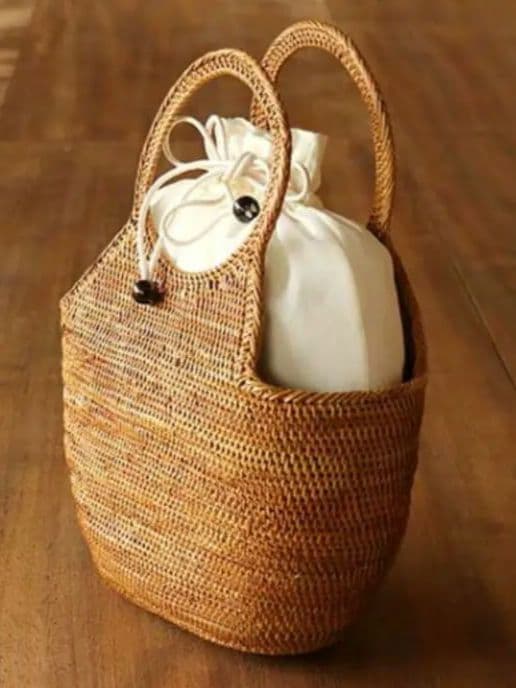 新品タグ付き「撫松庵」アタ籠バック - 丸型アタバックベージュ