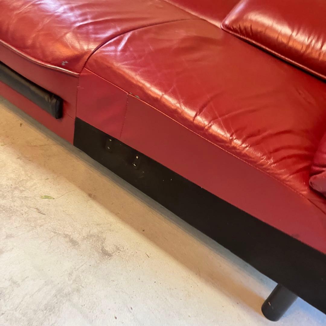 北欧レトロ レザーカウチソファー ソファーベッド アームチェア レッドビンテージ