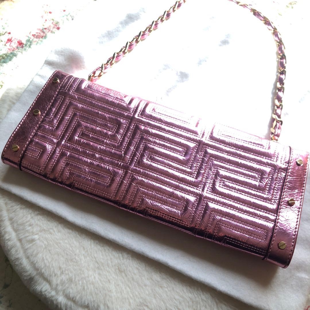 GIANNI VERSACE シャイニーピンク　クラッチ　ショルダー　バッグ