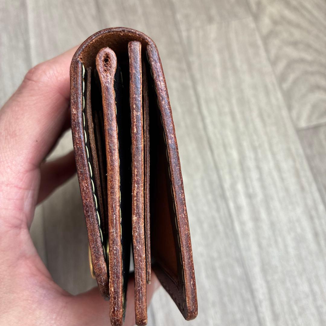 【茶芯ブラック】トラッカーウォレット　ミドル　真鍮　お札を折らずに収納　タイプA