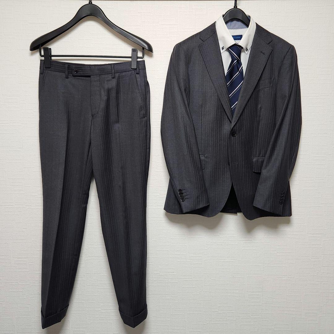 ゼニア　メンズ　スーツ　グレー　ストライプ　44