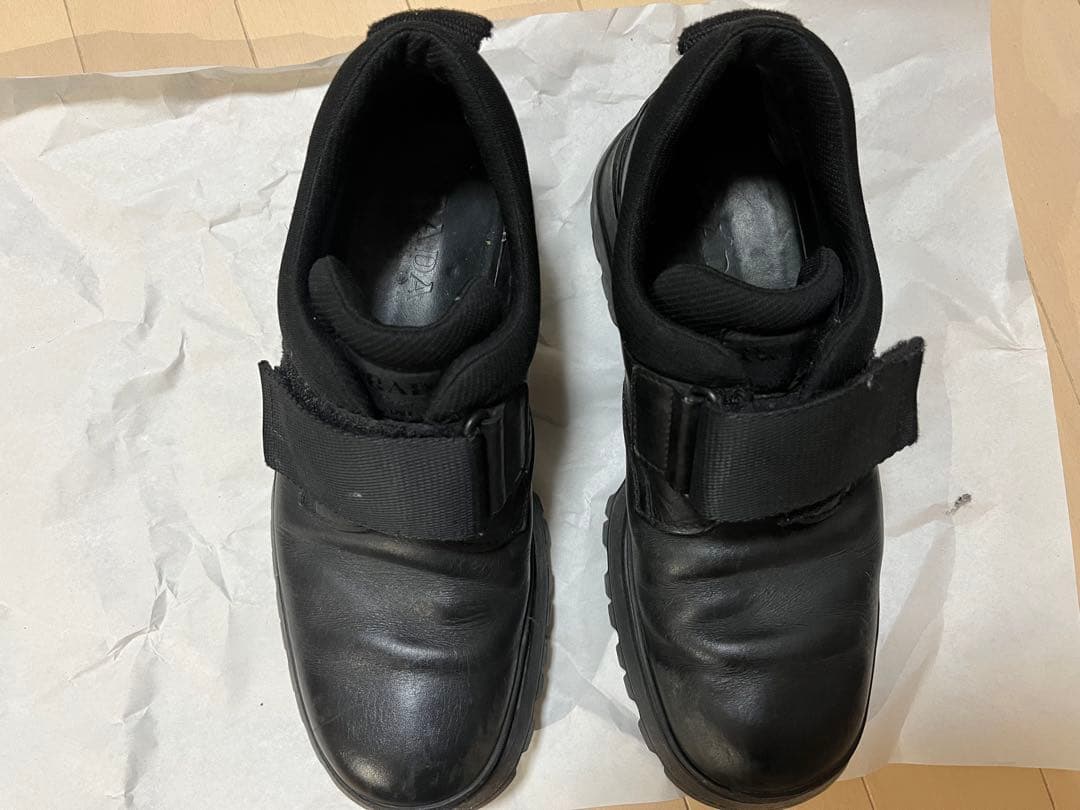 プラダ PRADA スニーカー ベルクロ レザー Vibram 黒 6.5