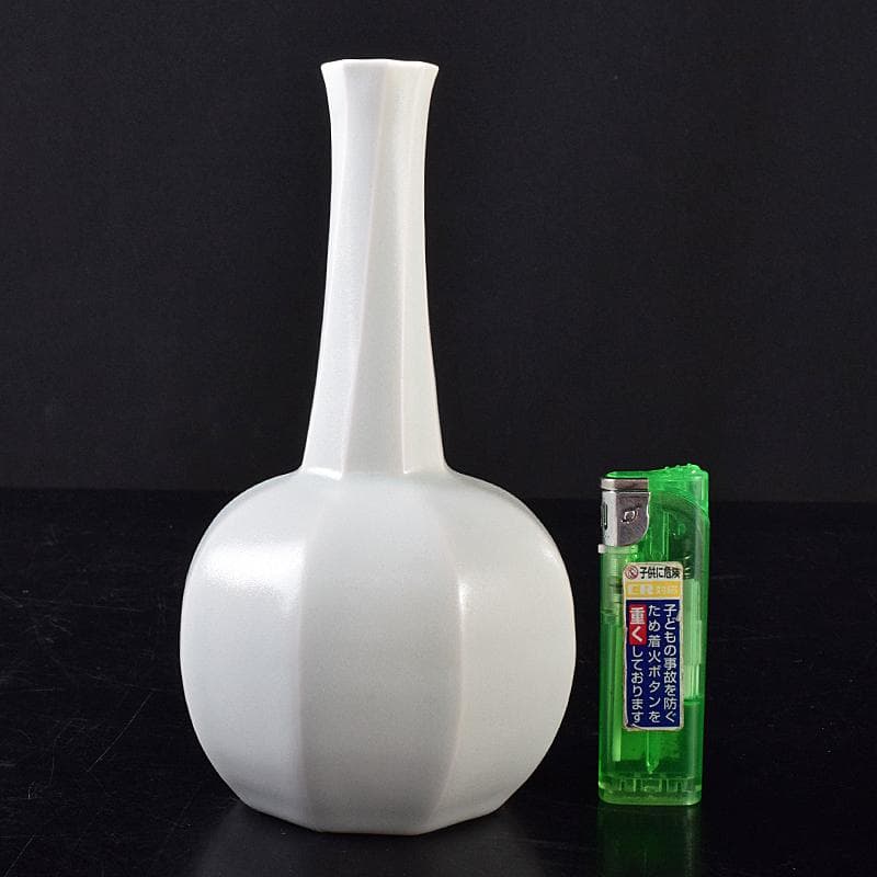 京焼　竹中浩作　白磁　面取瓶　共箱　C　R8758