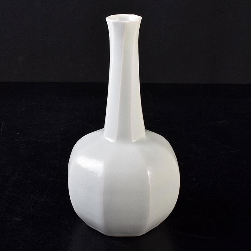 京焼　竹中浩作　白磁　面取瓶　共箱　C　R8758