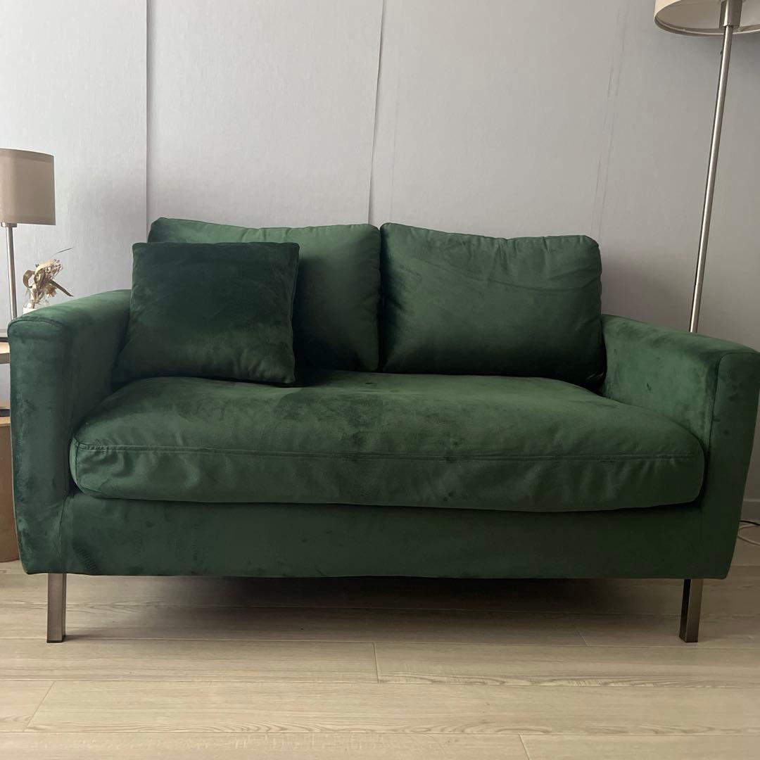 LOWYA 2人掛けソファ ベルベット調 ポケットコイル　ピンク