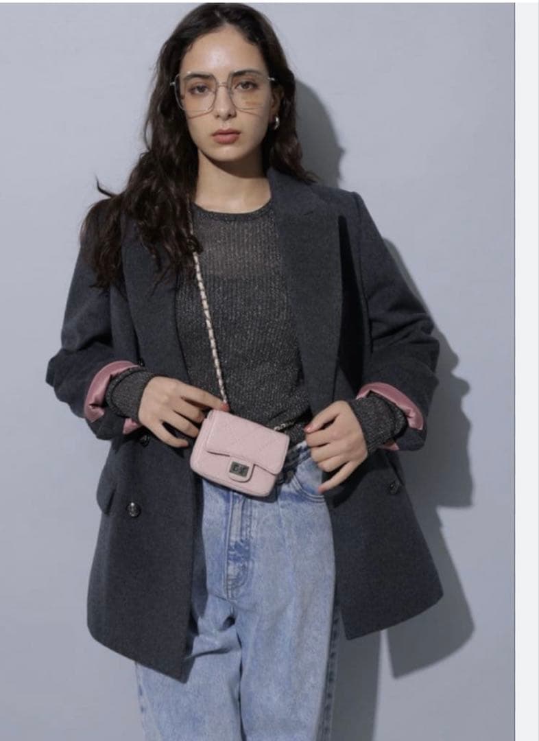 Arpege Story ジャケットコート　グレー裏地ピンク　Mサイズ