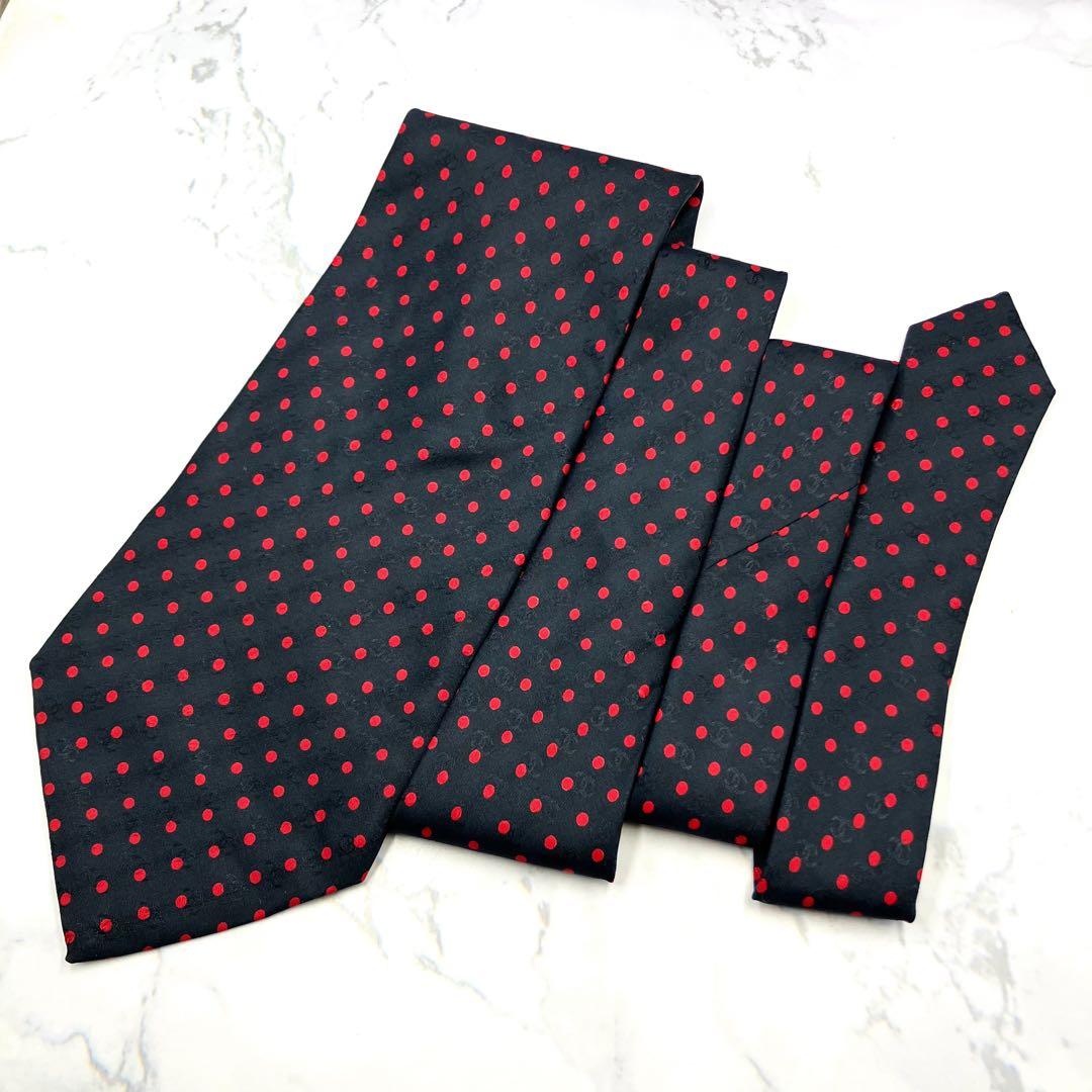 ◆美品◆CHANEL ネクタイ 黒色 ドット柄 ロゴ入り オシャレ 希少