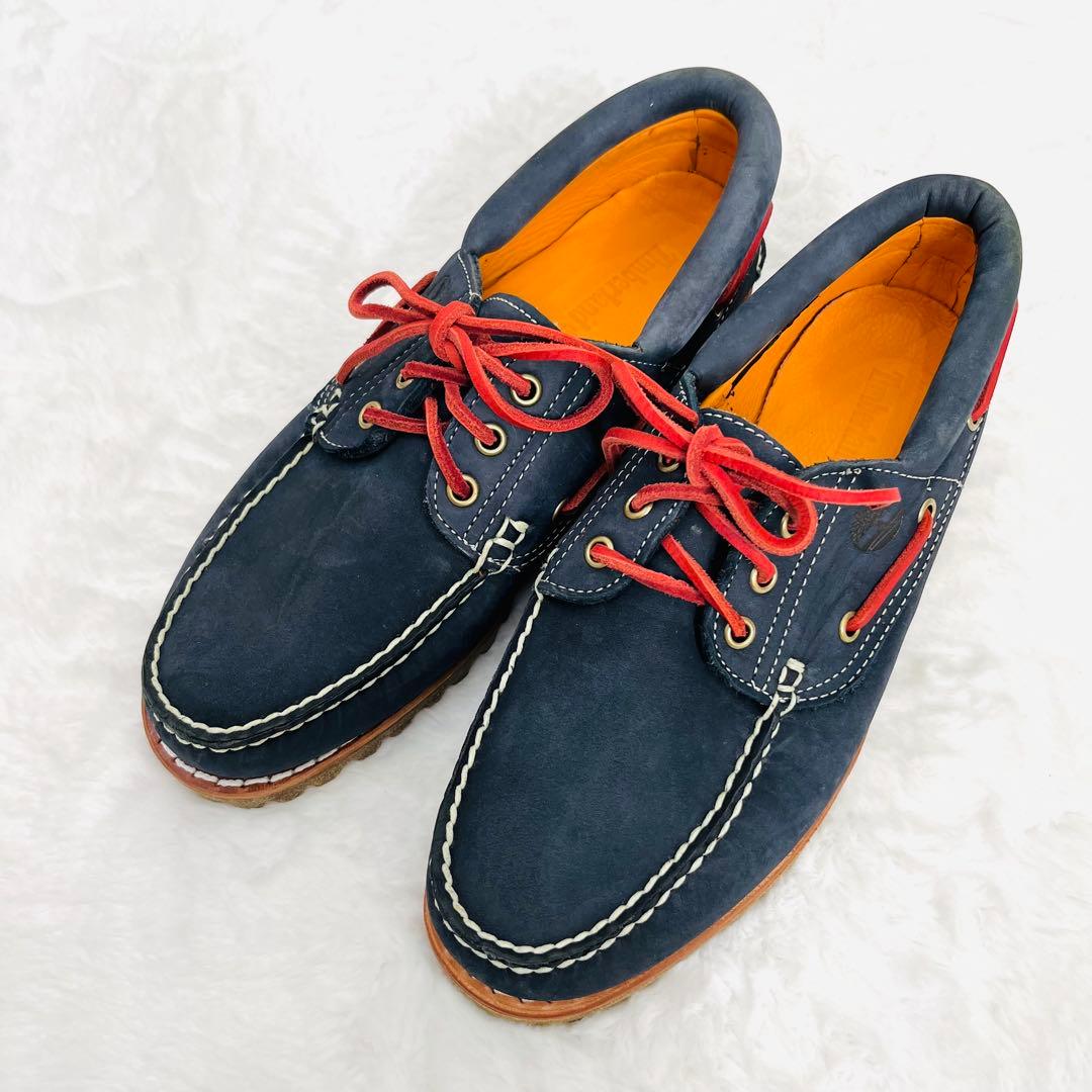 【美品】Timberland ヌバック デッキシューズ【8】ネイビー