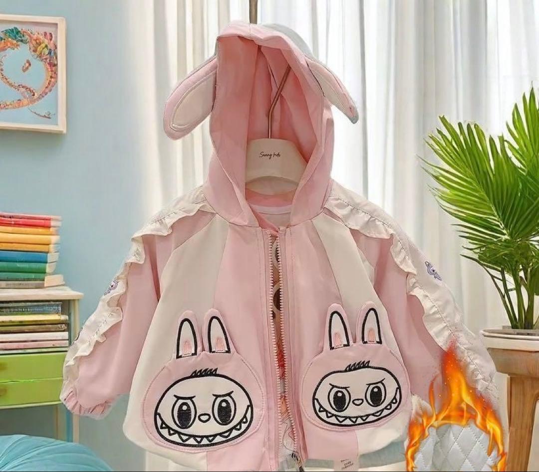 ラブブの冬用中綿ジャンパー、ウサギ耳フード付き　120サイズ