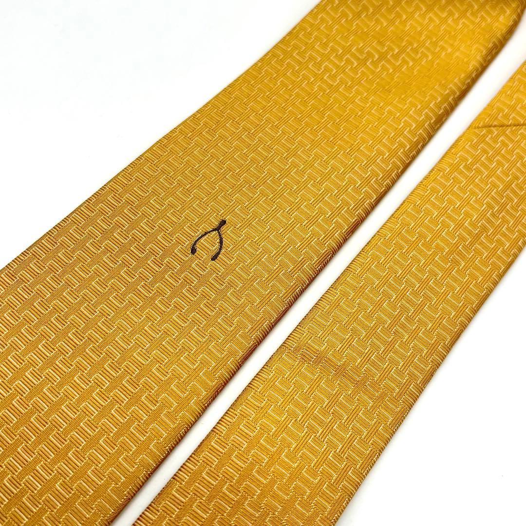 極美品✨未使用級✨ HERMES ネクタイ 刺繍 H総柄 ファソネ 黄色