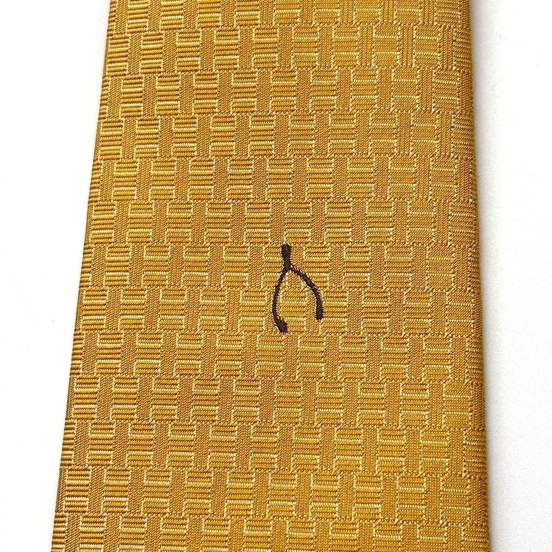 極美品✨未使用級✨ HERMES ネクタイ 刺繍 H総柄 ファソネ 黄色