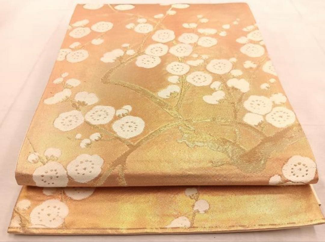 訪問着フルセット5点サイズM〜Ｌ手描き友禅正絹　六通柄袋帯唐織枝梅文金銀糸引箔