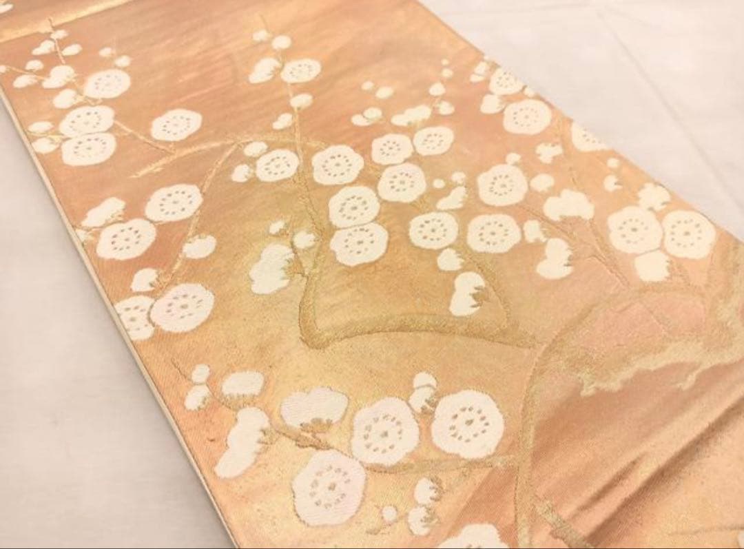 訪問着フルセット5点サイズM〜Ｌ手描き友禅正絹　六通柄袋帯唐織枝梅文金銀糸引箔