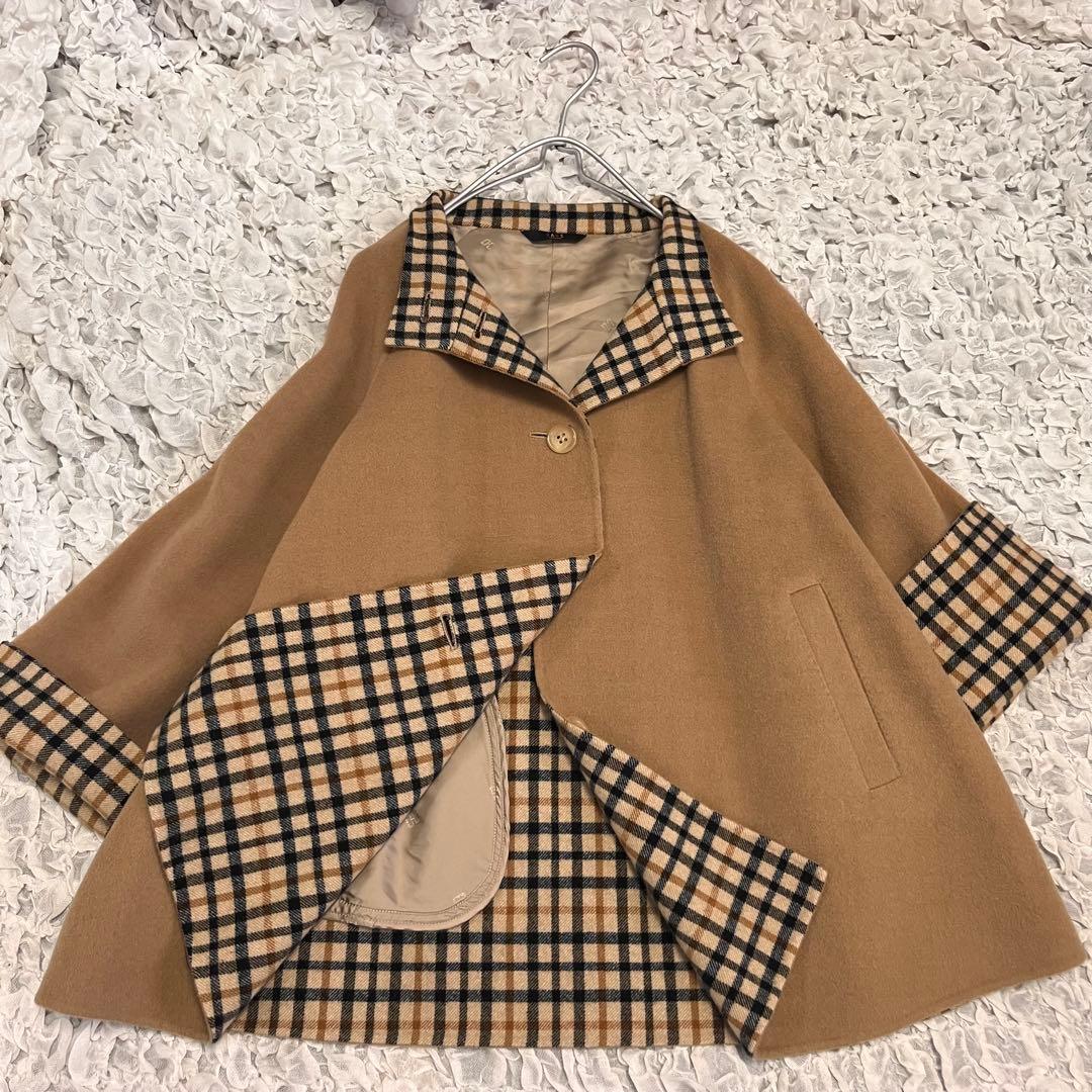 ウールマーク【ダックスロンドン DAKS】40サイズ フレア コート チェック