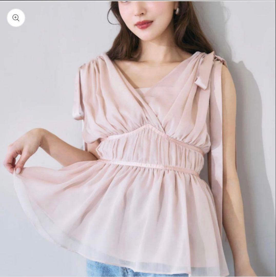 poláura ポローラ ショルダーリボンシフォンブラウス