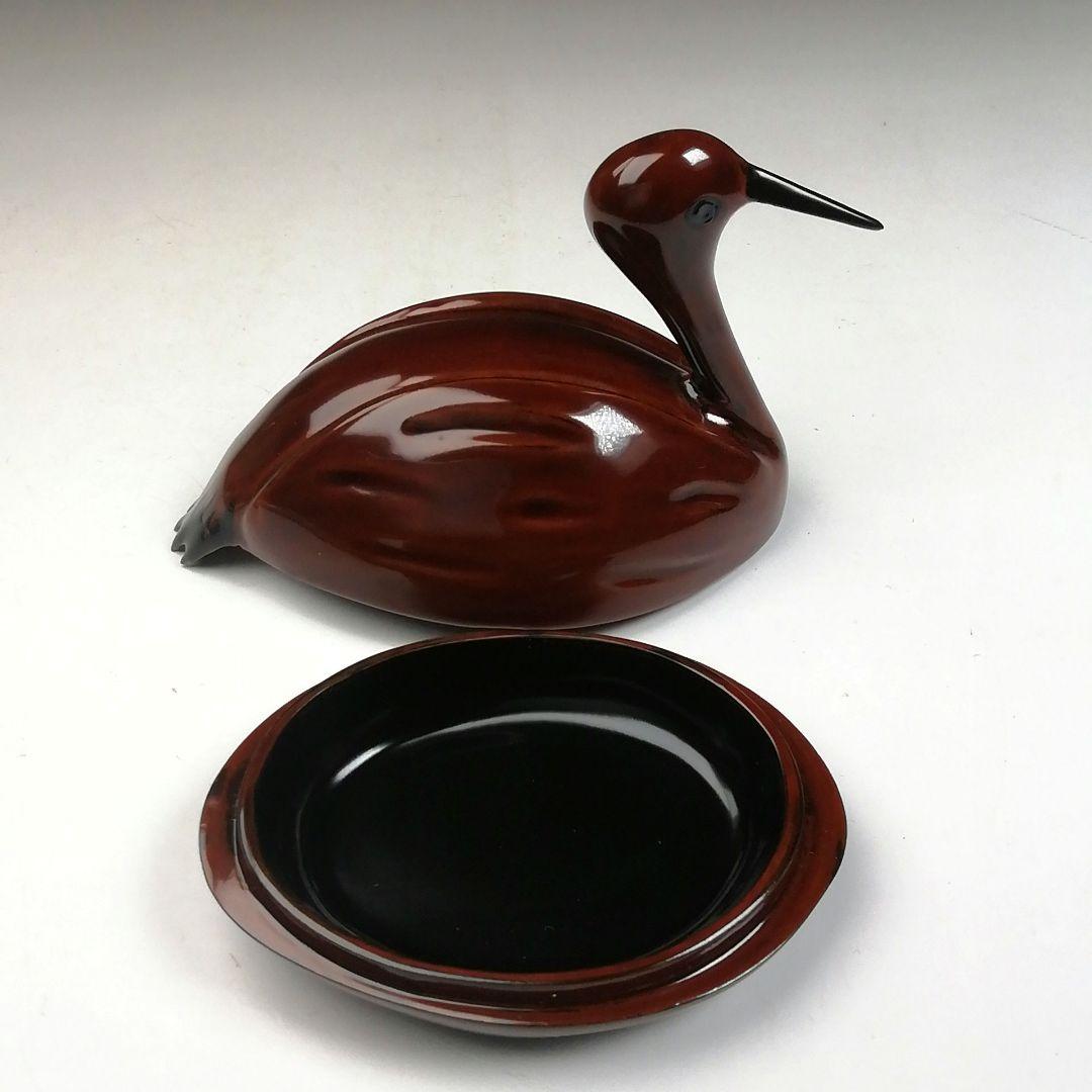 Ｗ１３　香合　『輪島乾漆造り　鶴香合　壱』『塗師　川岸充雅 造』　共箱　茶道具