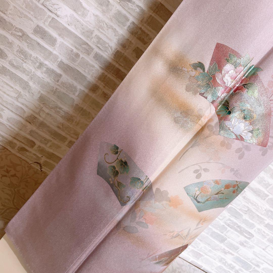 訪問着　フルセット　扇子　螺鈿加工　花々　金彩加工　入学式　卒業式　着物　Q5