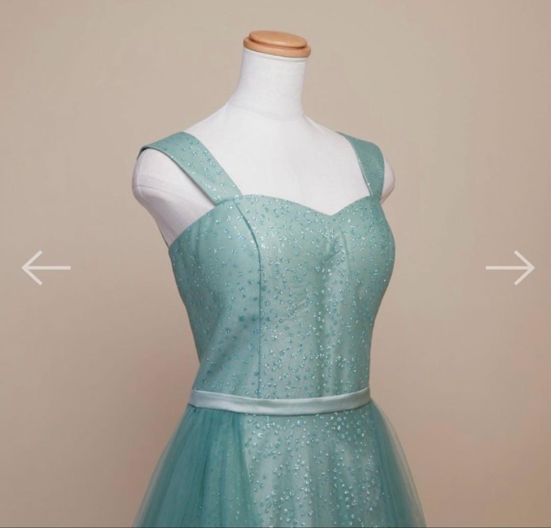 アナベル　アイスグリーンドットラメボリュームチュールドレス