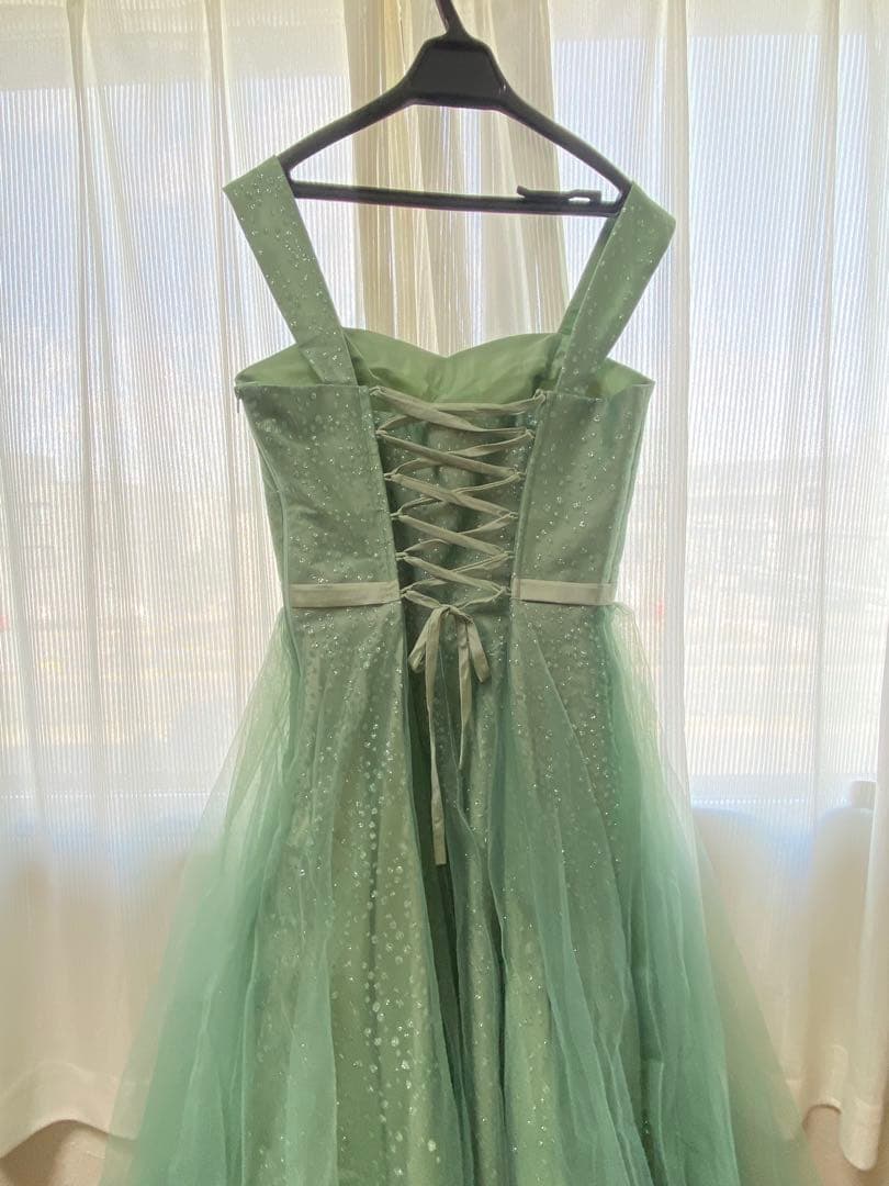 アナベル　アイスグリーンドットラメボリュームチュールドレス