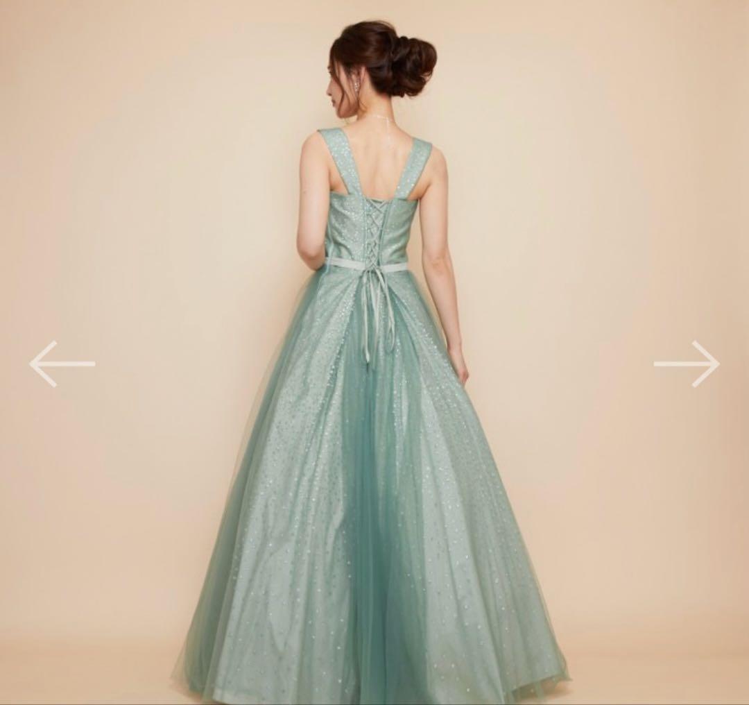 アナベル　アイスグリーンドットラメボリュームチュールドレス