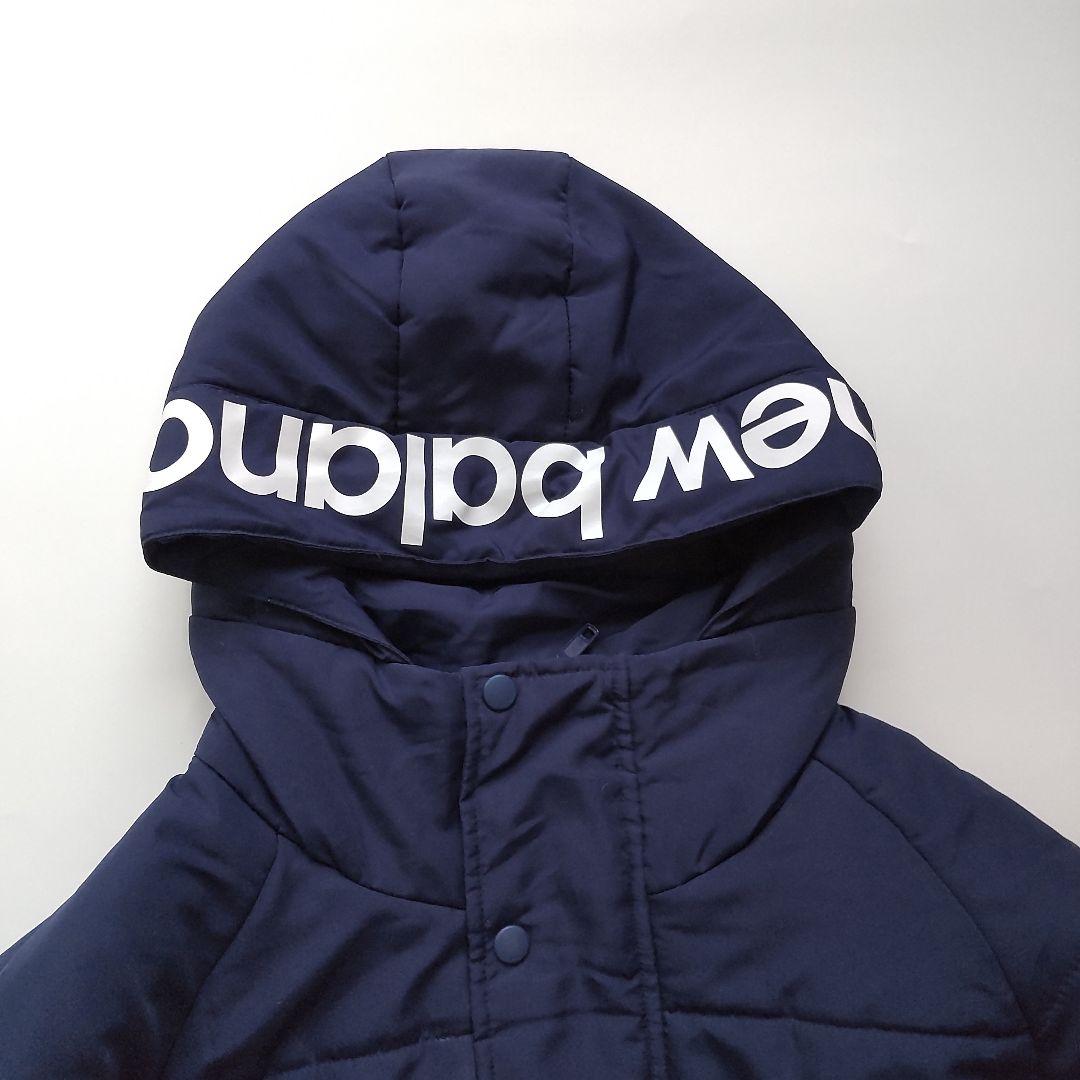 美品 ニューバランス フード ロゴ ロング ベンチコート ジャケット ネイビーM