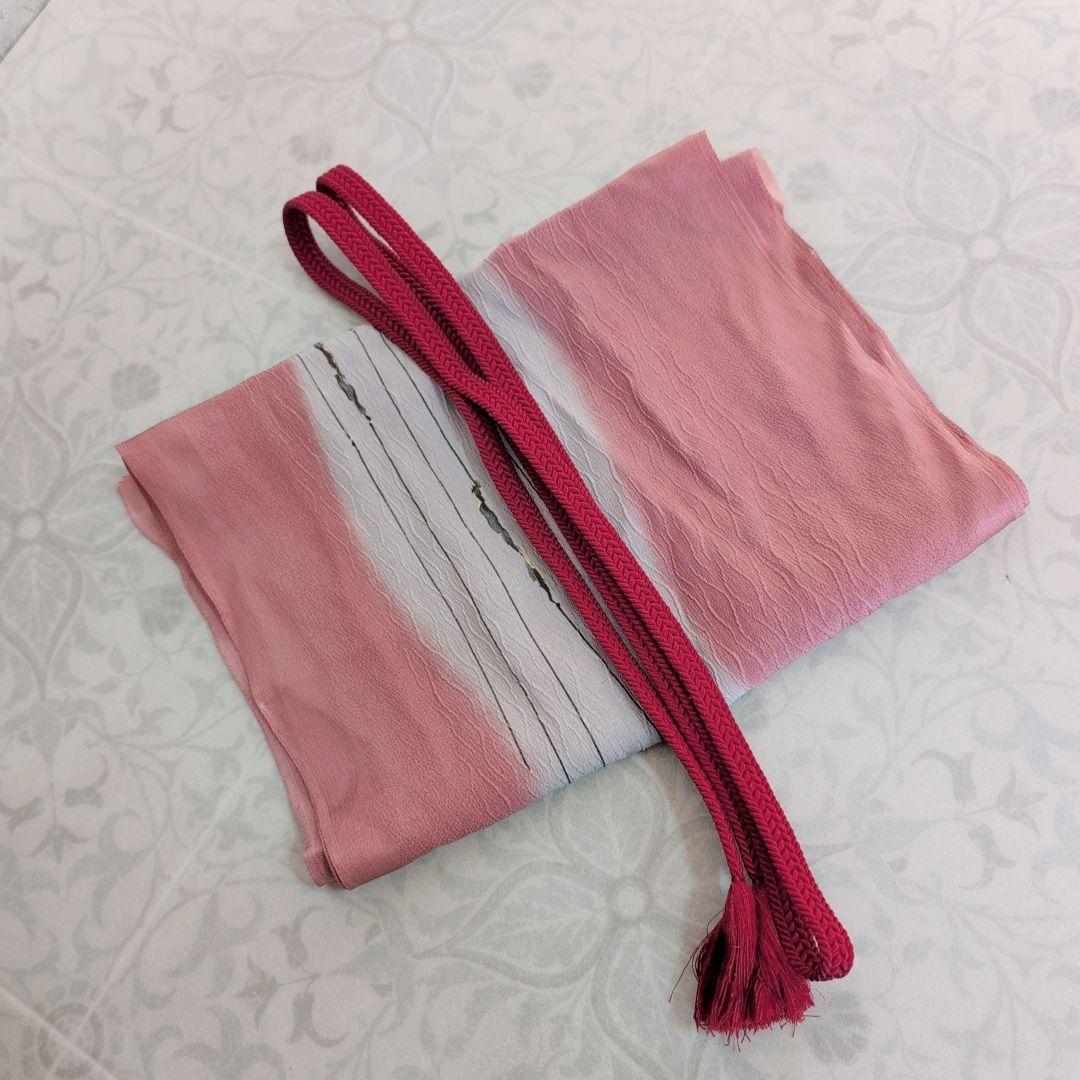 小紋　フルセット　着物　正絹　更紗　暗紫　花　縮緬　おしゃれ　D2