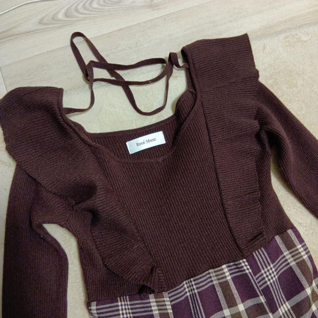 ロゼミューズ✩checkered knit docking onepiece