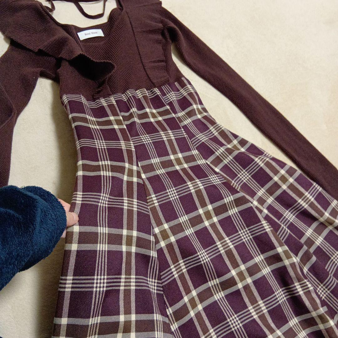 ロゼミューズ✩checkered knit docking onepiece