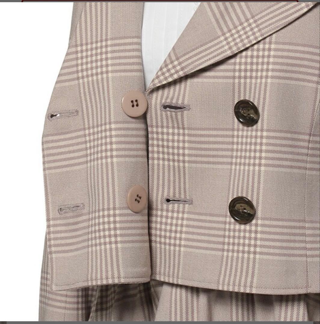 メゾピアノジュニア160チェック柄ジャケット×サスペンダースカート×リボンタイ