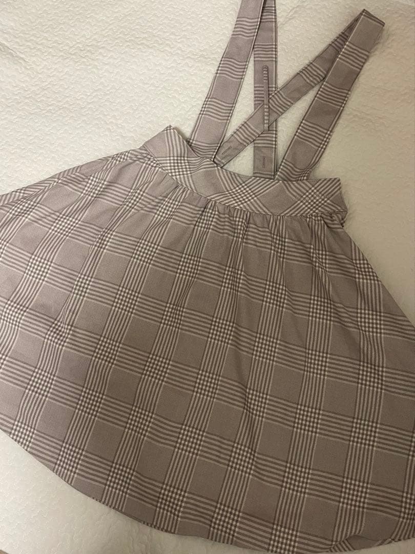 メゾピアノジュニア160チェック柄ジャケット×サスペンダースカート×リボンタイ