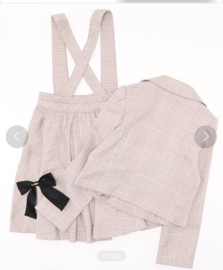 メゾピアノジュニア160チェック柄ジャケット×サスペンダースカート×リボンタイ