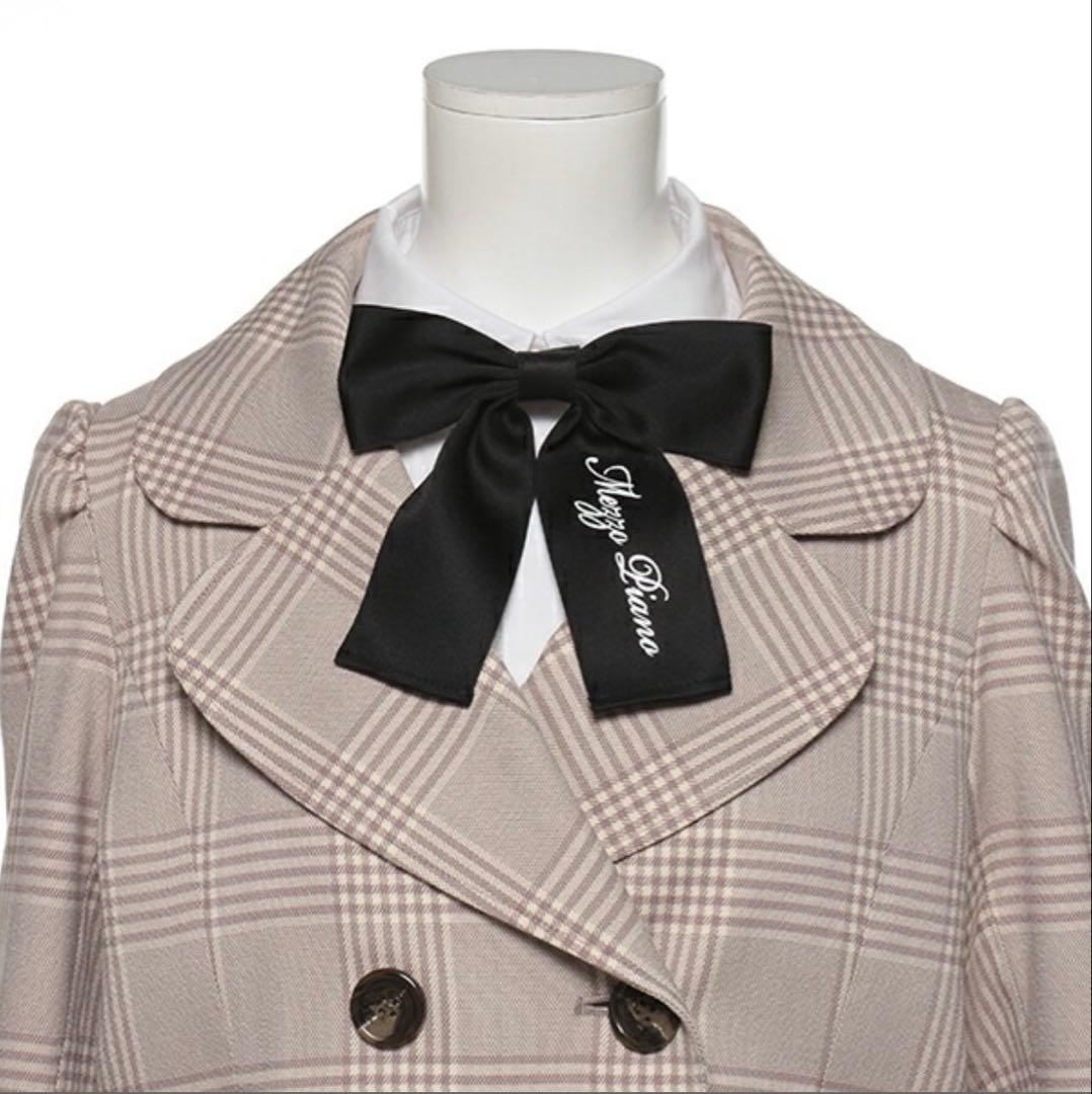 メゾピアノジュニア160チェック柄ジャケット×サスペンダースカート×リボンタイ