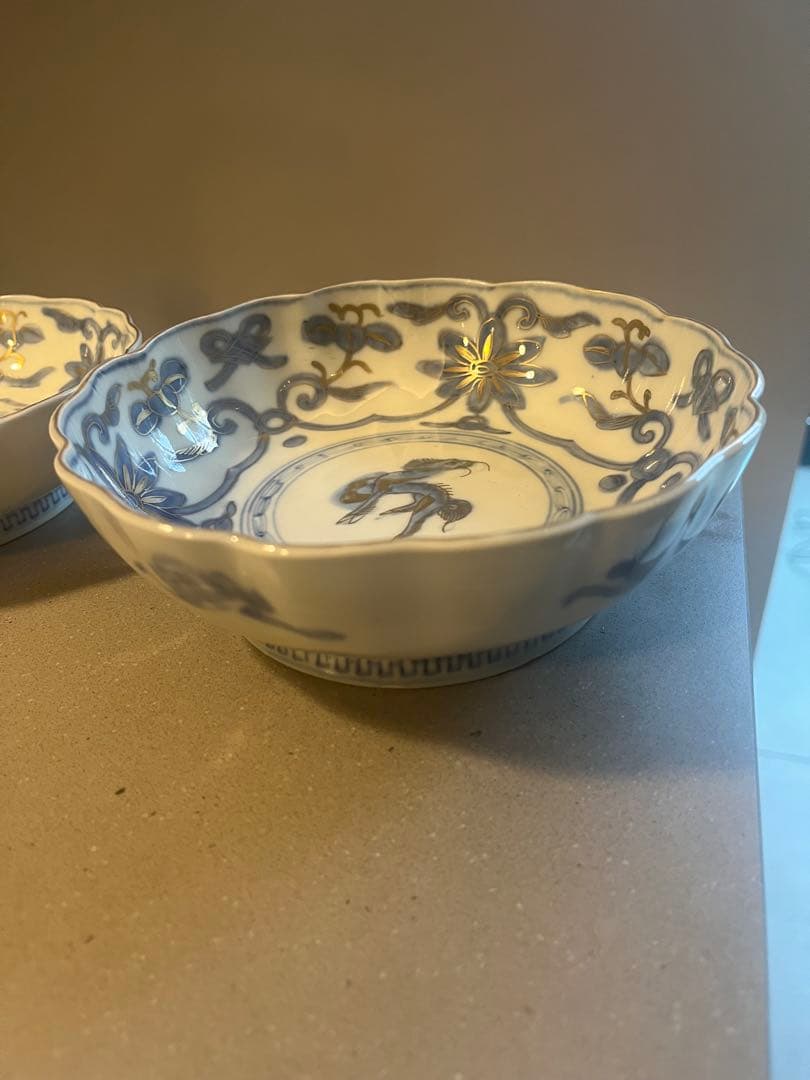 美品　骨董　色絵　金彩　麒麟　なます皿　大小2客セット