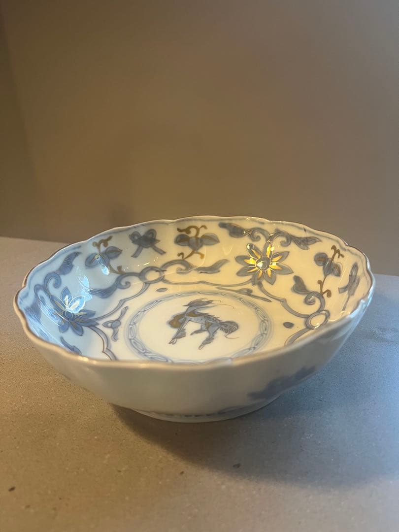 美品　骨董　色絵　金彩　麒麟　なます皿　大小2客セット