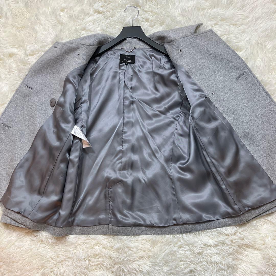 未使用級 23区 ピーコート アンゴラ混 ダブルフェイス グレー 4Lサイズ