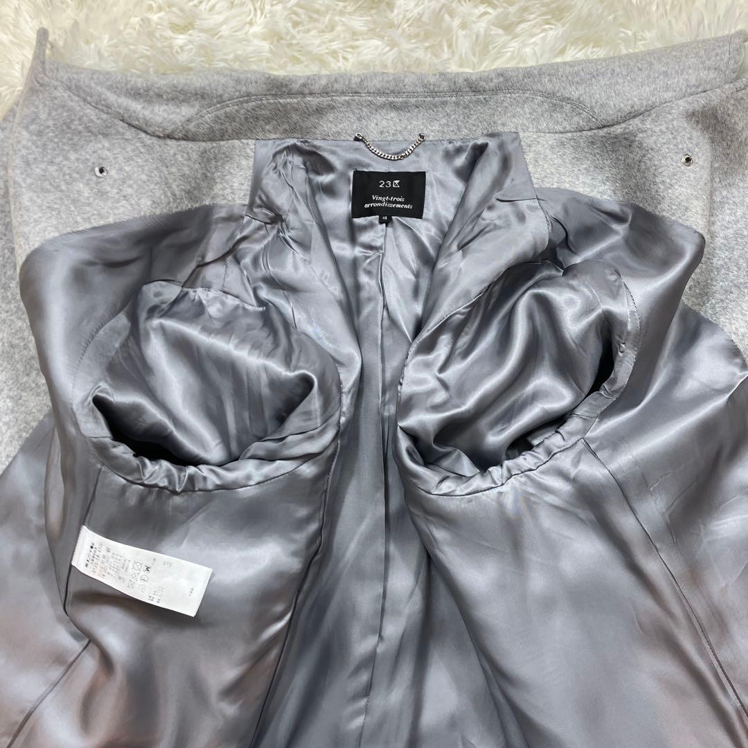 未使用級 23区 ピーコート アンゴラ混 ダブルフェイス グレー 4Lサイズ